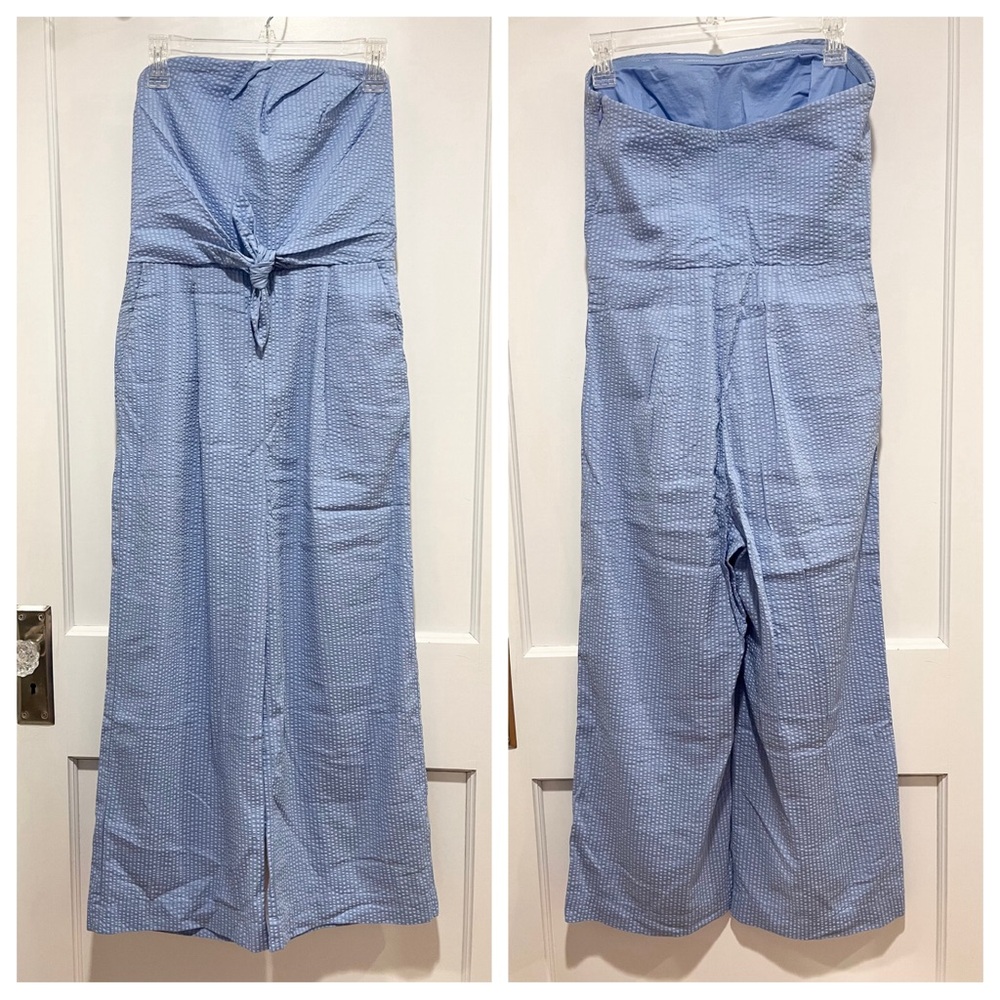 Vineyard Vines Blue Seersucker Strapless Jumpsuit 4
